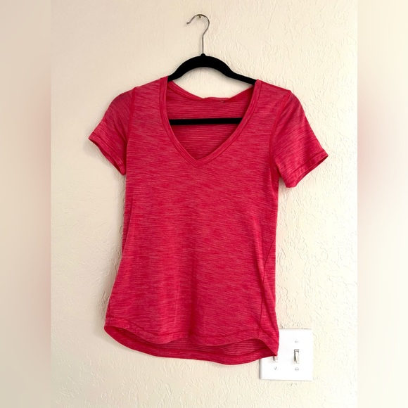 Lululemon What The Sport Tee V-Neck Size 2 Heathered Boom Juice Pink Running - Picture 5 of 7